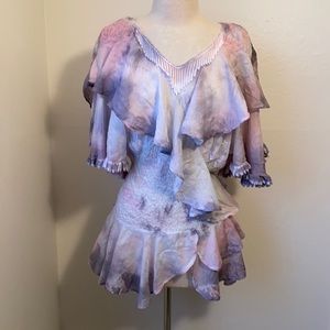 Vintage Silk Ruffle Crinkle Lace Wide Sleeve Top